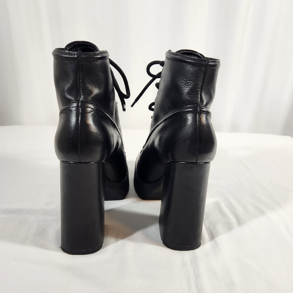 Schutz Black Taliani Leather Lace Up Platform Boots Size 9 - Picture 3 of 13